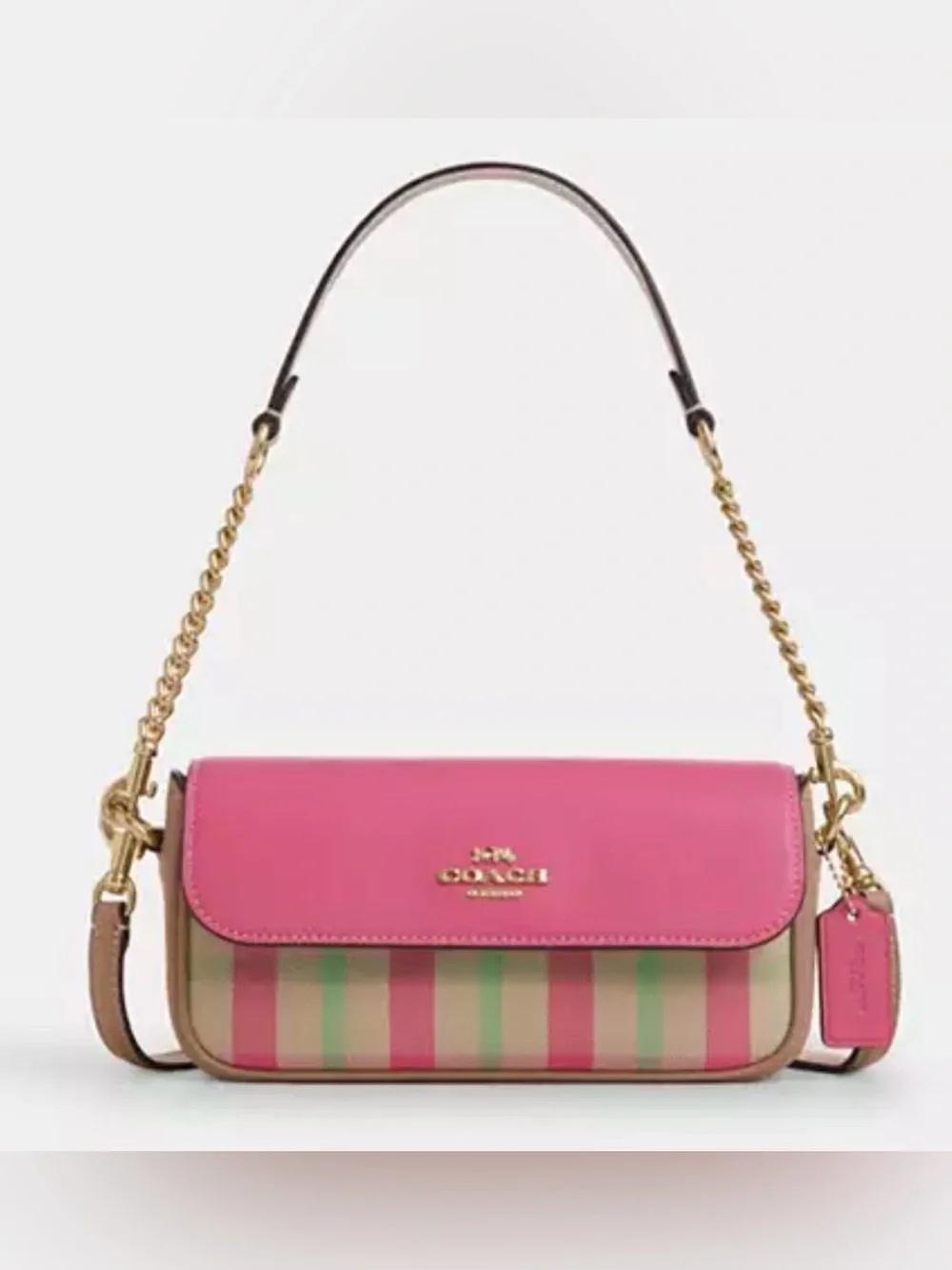 Coach Hailey Flap Crossbody Bag Plaid Print Pink Pastels Purse Gold Chain NWOT